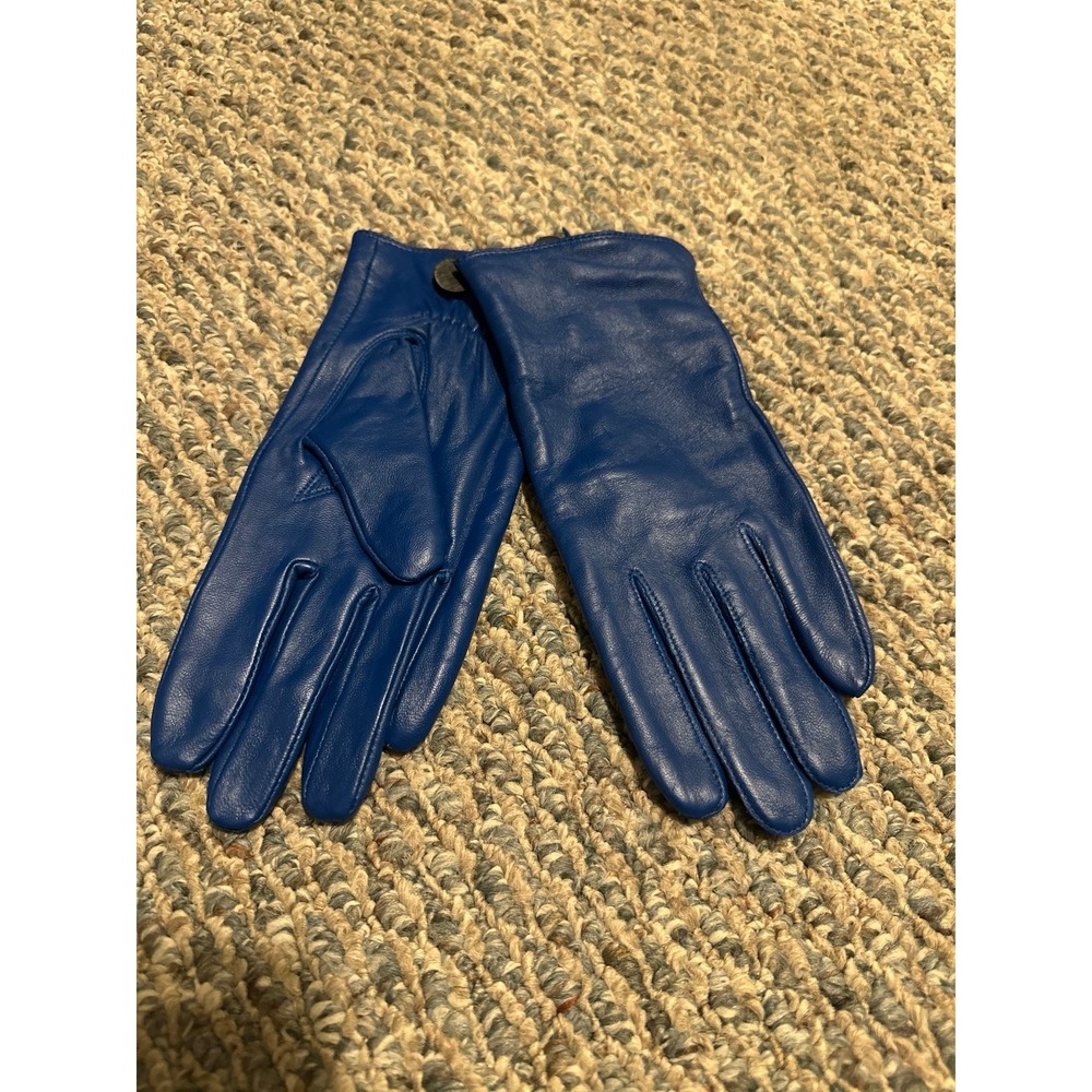 NEW Blue 100% Leather Fashion Gloves Cashmere Lined Women Size M/L